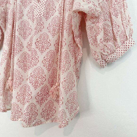 Alamwar V-Neck Puff Sleeve Popover Boho Peasant Blouse Lightweight Top Small - Picture 5 of 11